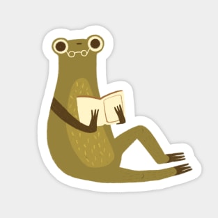 Cute frog with glasses reading a book Sticker